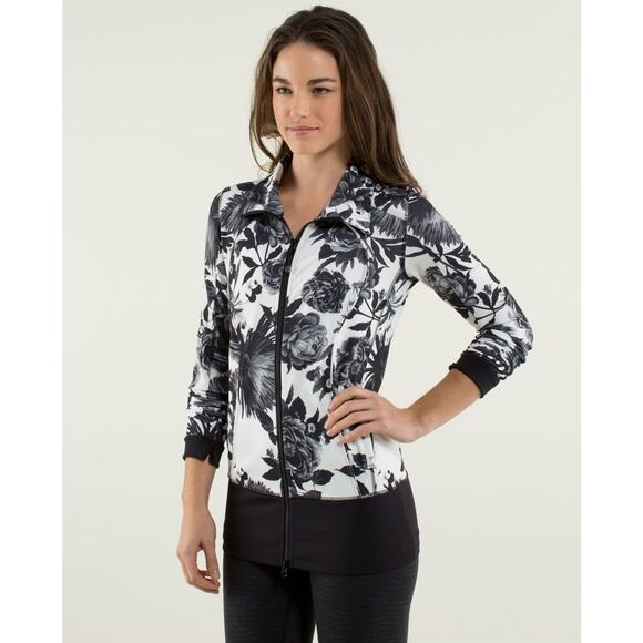Lululemon Jackets & Blazers - Lululemon Nice Asana Jacket Brisk Bloom Black White Size 10